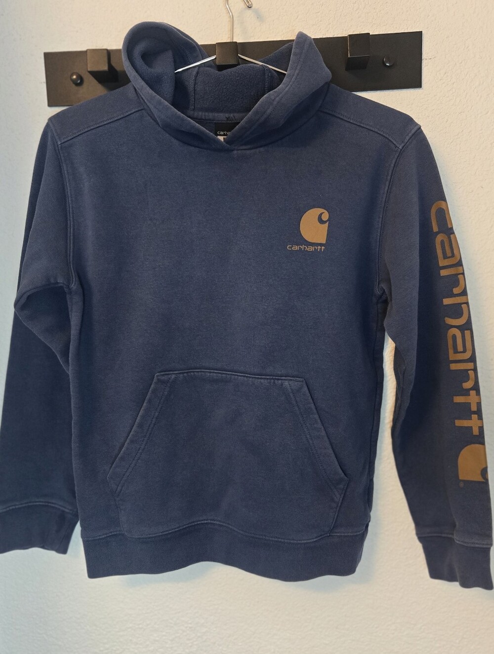 Carhartt Youth Boys Blue Logo Sleeve Hooded Sweatshirt Size Medium 10-12